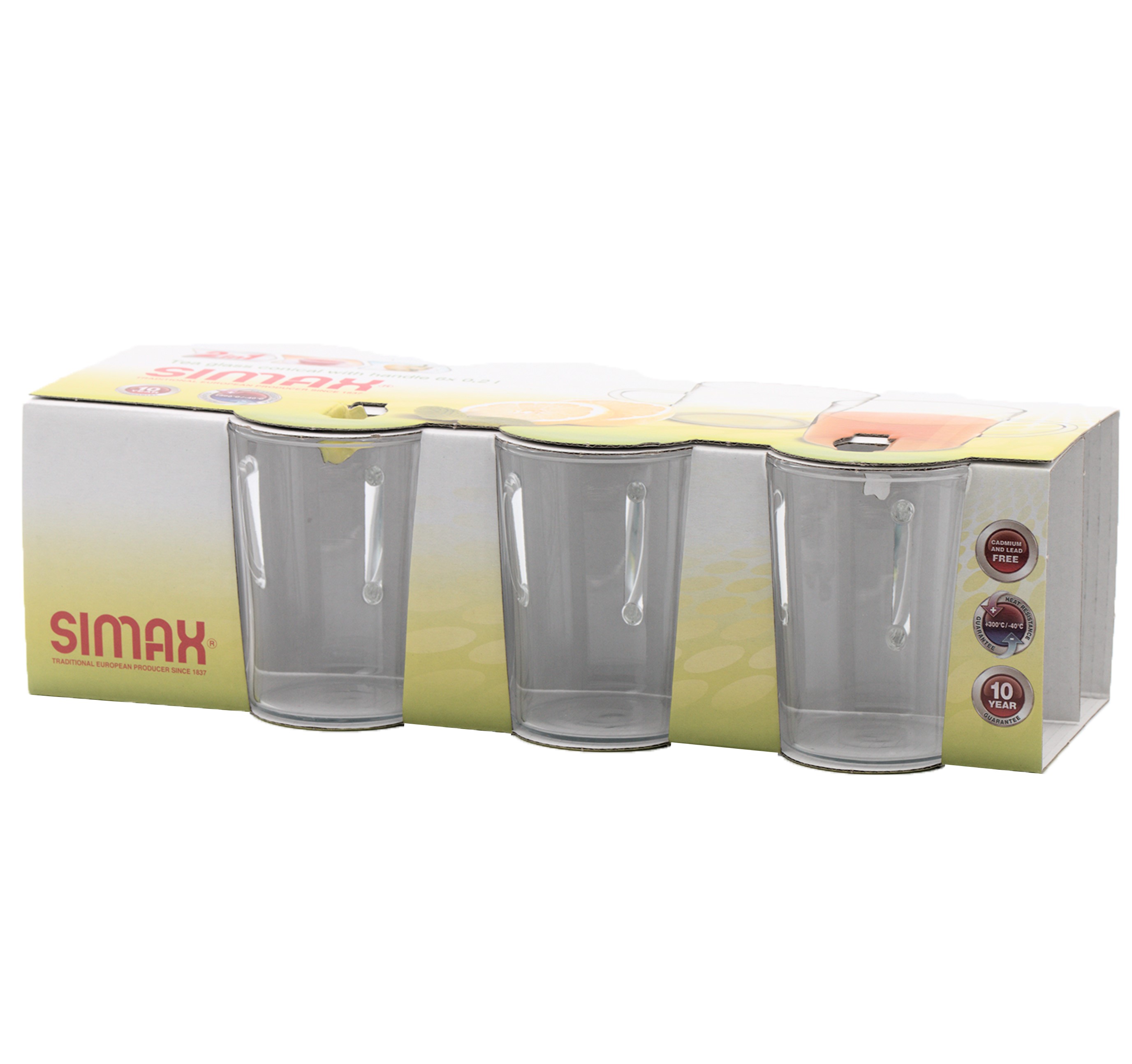Einfaches Trinkglas mit Henkel (6er-Karton)
